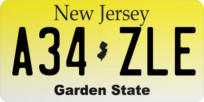 NJ license plate A34ZLE
