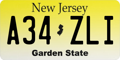 NJ license plate A34ZLI