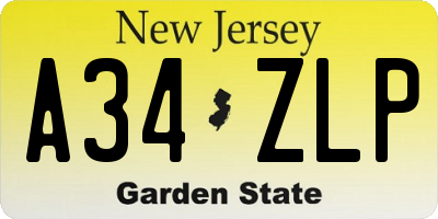 NJ license plate A34ZLP