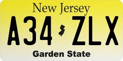 NJ license plate A34ZLX
