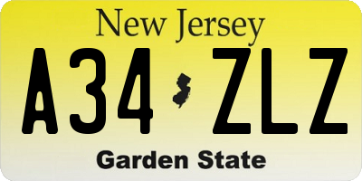 NJ license plate A34ZLZ