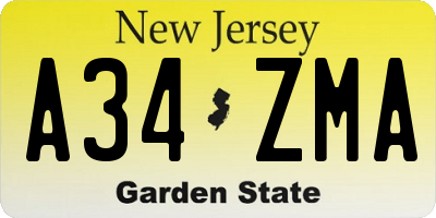 NJ license plate A34ZMA