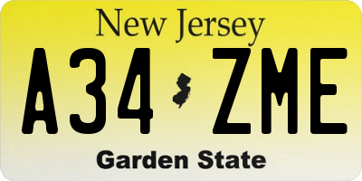 NJ license plate A34ZME