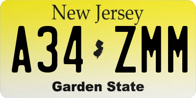 NJ license plate A34ZMM