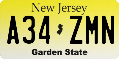NJ license plate A34ZMN