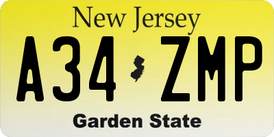 NJ license plate A34ZMP