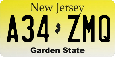 NJ license plate A34ZMQ