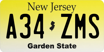 NJ license plate A34ZMS