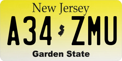 NJ license plate A34ZMU