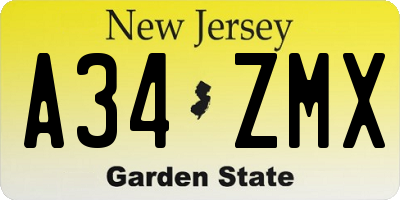 NJ license plate A34ZMX