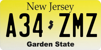 NJ license plate A34ZMZ