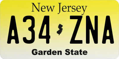 NJ license plate A34ZNA