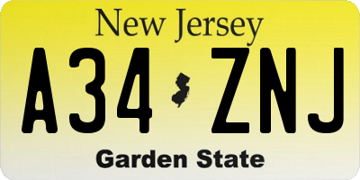 NJ license plate A34ZNJ