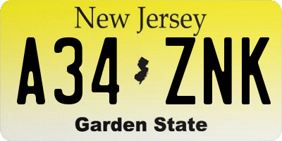 NJ license plate A34ZNK