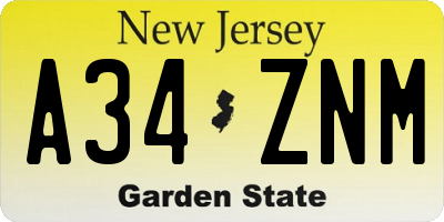 NJ license plate A34ZNM