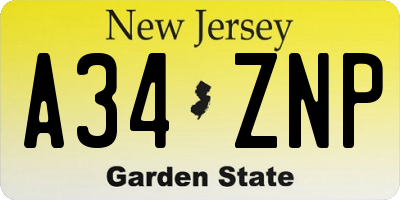 NJ license plate A34ZNP