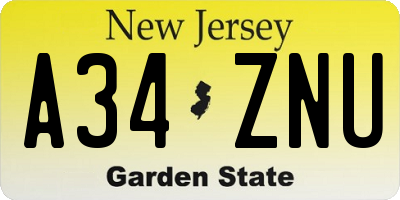 NJ license plate A34ZNU