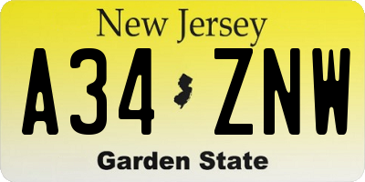 NJ license plate A34ZNW