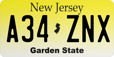 NJ license plate A34ZNX