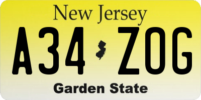 NJ license plate A34ZOG