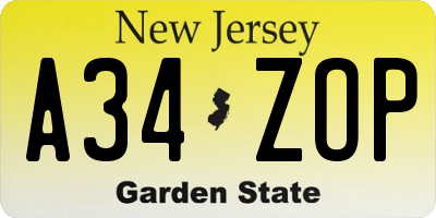 NJ license plate A34ZOP