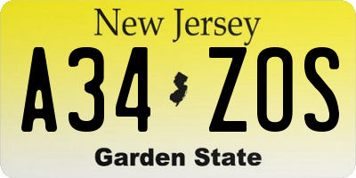 NJ license plate A34ZOS