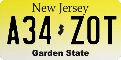 NJ license plate A34ZOT