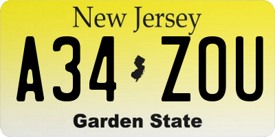 NJ license plate A34ZOU