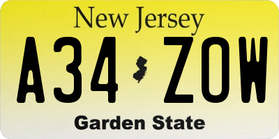 NJ license plate A34ZOW
