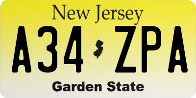 NJ license plate A34ZPA