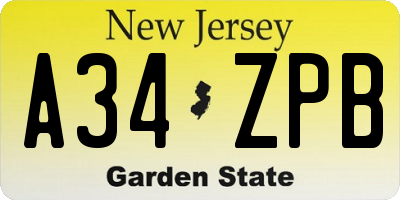 NJ license plate A34ZPB