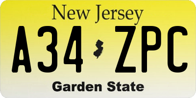 NJ license plate A34ZPC