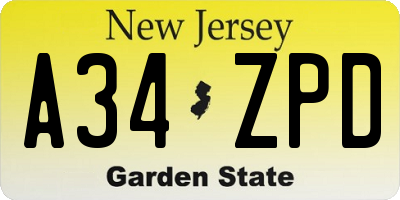 NJ license plate A34ZPD