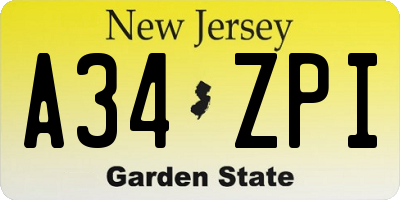 NJ license plate A34ZPI