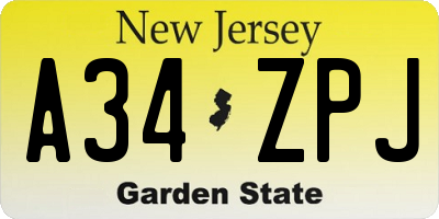NJ license plate A34ZPJ