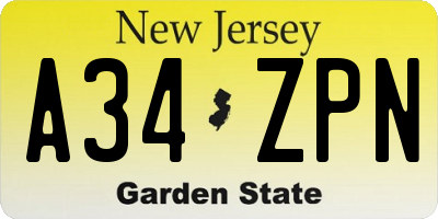 NJ license plate A34ZPN