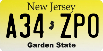 NJ license plate A34ZPO