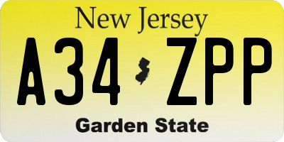 NJ license plate A34ZPP