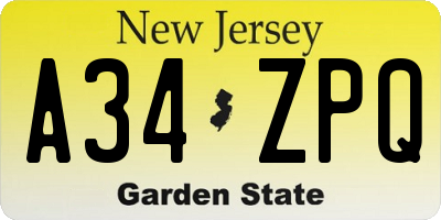 NJ license plate A34ZPQ