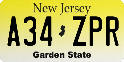 NJ license plate A34ZPR