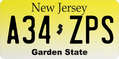 NJ license plate A34ZPS