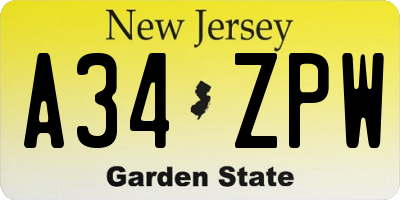 NJ license plate A34ZPW