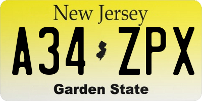 NJ license plate A34ZPX