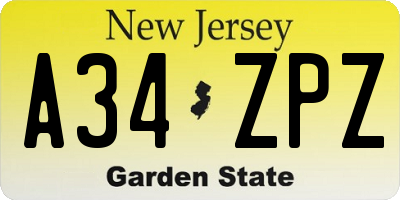 NJ license plate A34ZPZ