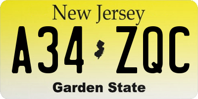 NJ license plate A34ZQC