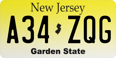 NJ license plate A34ZQG