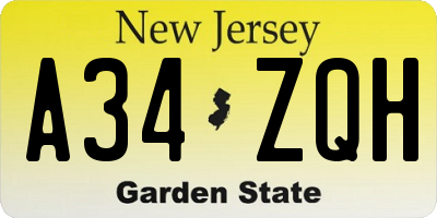 NJ license plate A34ZQH