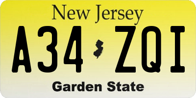 NJ license plate A34ZQI