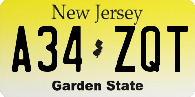 NJ license plate A34ZQT