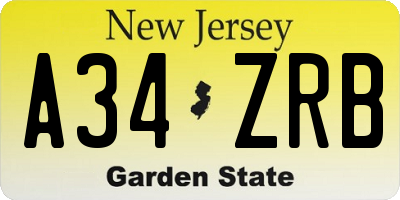 NJ license plate A34ZRB